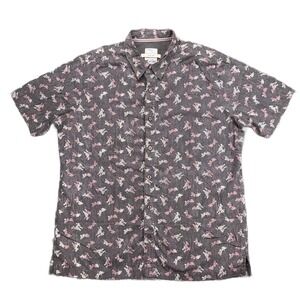 Fat Face Gray Floral Pattern Shirt 100% Cotton Short Sleeve Button-Up Cotton